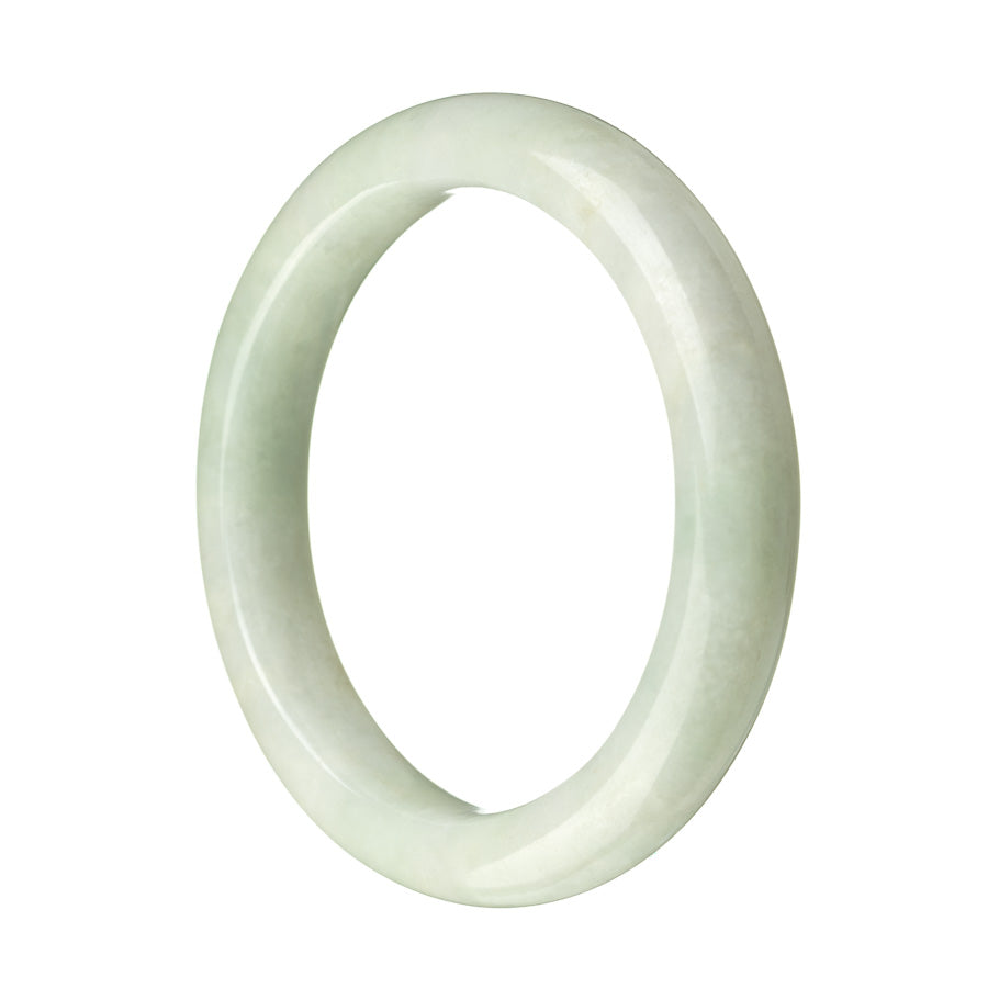 A pale green jade bangle bracelet with a semi-round shape, measuring 59mm in size. This bracelet is certified as being made from natural jade.