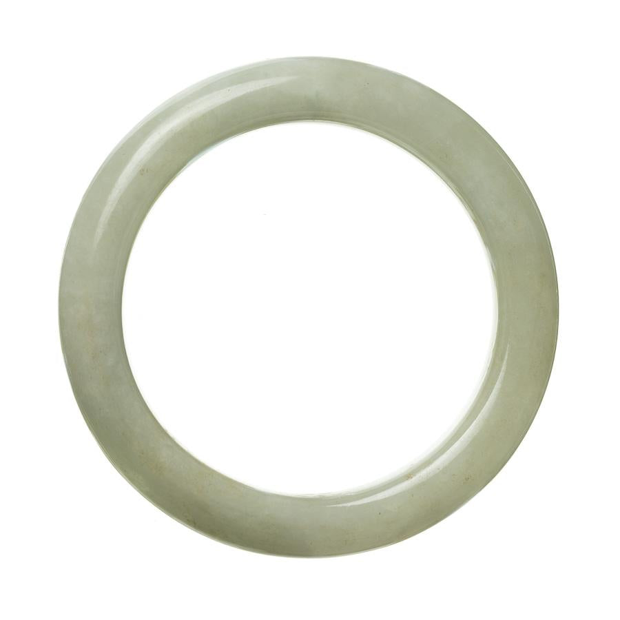 An exquisite pale green jade bangle with a semi-round shape, measuring 60mm in size. This authentic Type A jade piece by MAYS is a stunning addition to any jewelry collection.