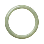 A close-up image of an authentic natural green Burmese jade bracelet. The bracelet is 61mm in diameter and has a semi-round shape. It showcases the vibrant green color and smooth texture of the jade. The bracelet is beautifully crafted and perfect for adding an elegant touch to any outfit.
