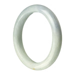 A close-up photo of a pale green lavender Burma jade bracelet. The bracelet has a semi-round shape and is made of genuine grade A jade. It measures 63mm in size and is sold by MAYS GEMS.
