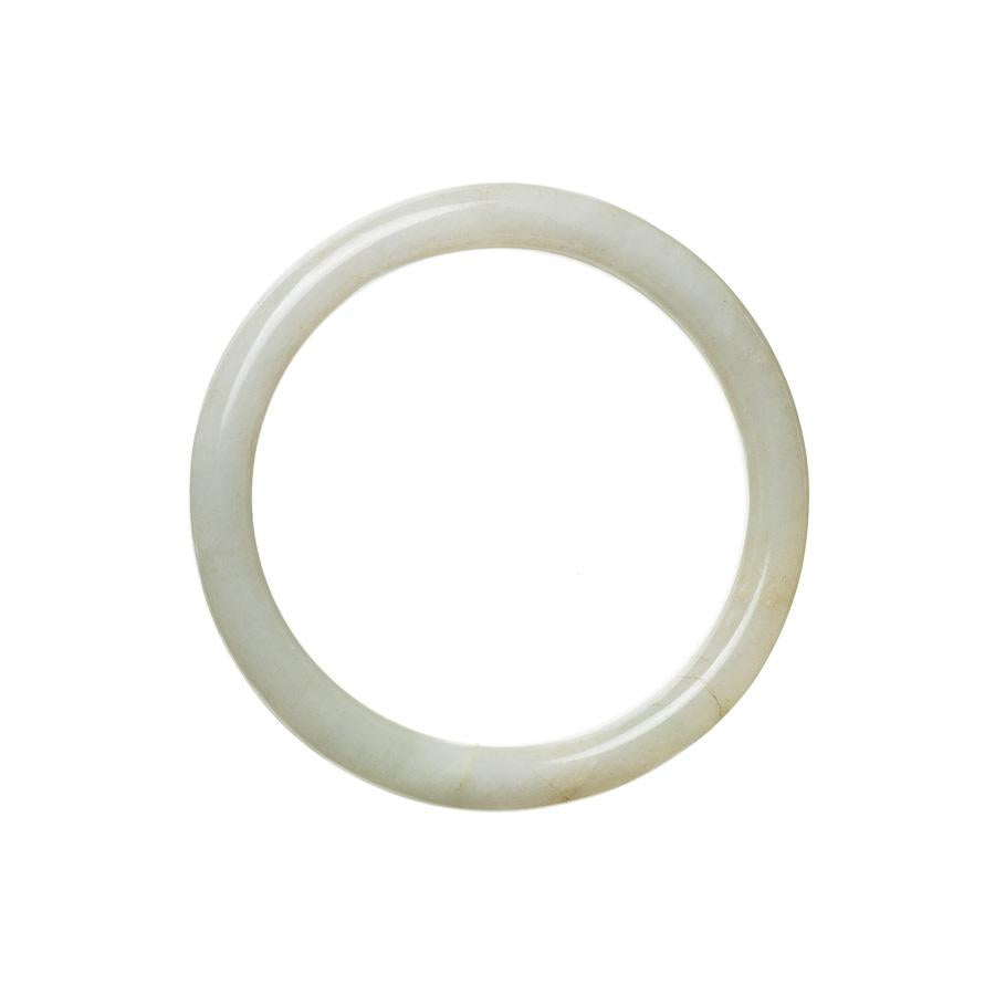 A beautiful and elegant white Burma jade bangle with a semi-round shape, measuring 54mm in diameter.