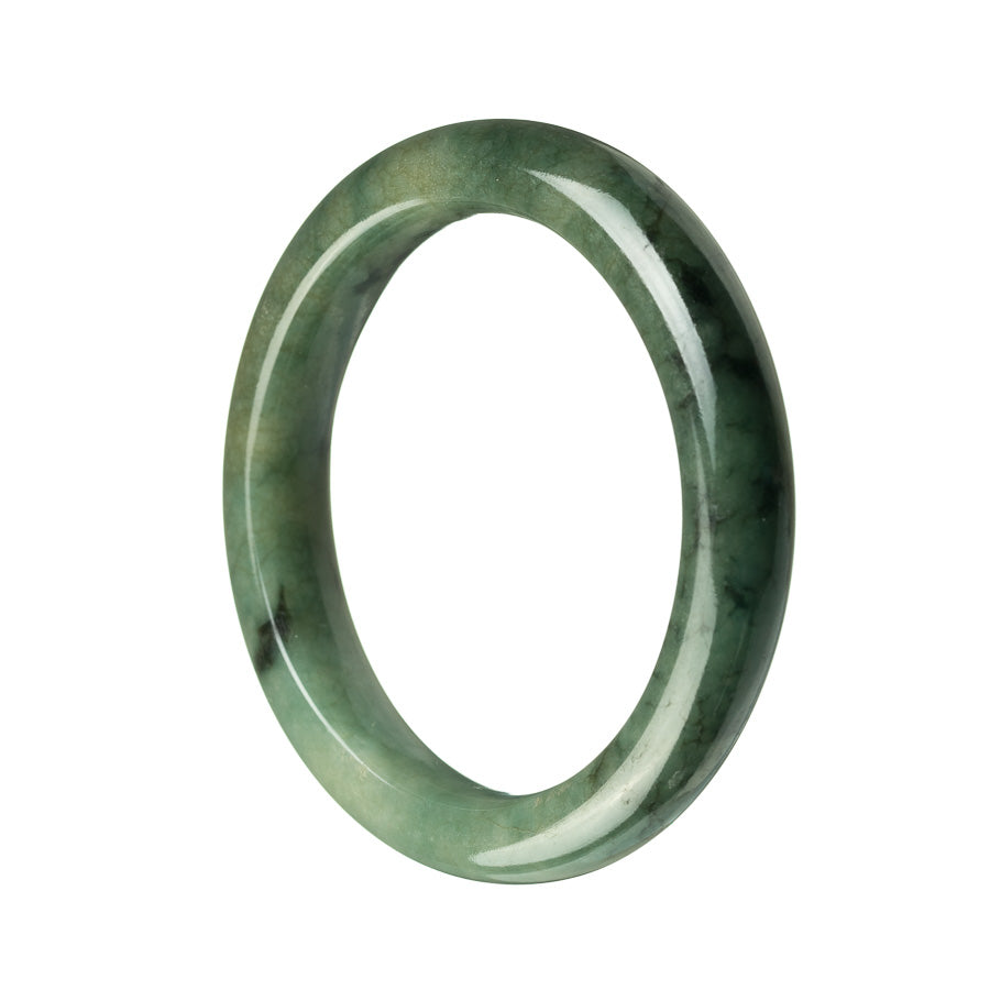 A green traditional jade bangle bracelet with a semi-round shape, measuring 55mm. It is certified as Type A jade.