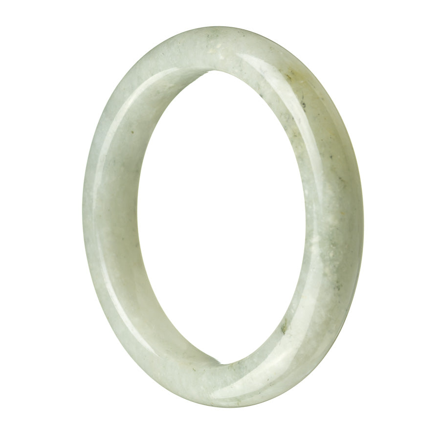 A pale green Burmese jade bangle with a semi-round shape, measuring 62mm in diameter.