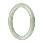 A close-up image of a stunning green jade bangle bracelet, made from certified Type A Burmese jade. The bracelet has a semi-round shape, with a diameter of 63mm. It is a luxurious piece of jewelry designed by MAYS™.