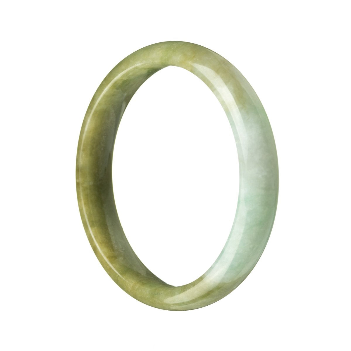 A beautiful greenish-brown traditional jade bracelet with a semi-round shape, measuring 59mm. Perfect for adding a touch of elegance and authenticity to any outfit. From MAYS GEMS.