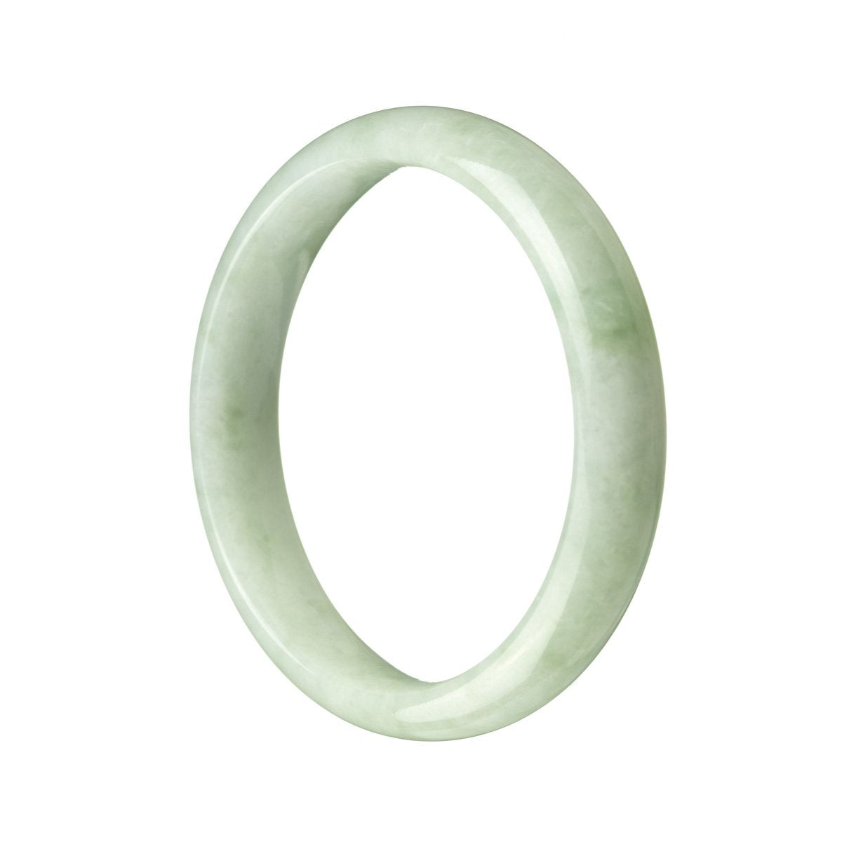 A light green traditional jade bangle with a half moon shape, made from high-quality grade A jade.