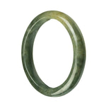 A half moon-shaped genuine Type A green brownish green jadeite bangle, measuring 60mm in diameter.