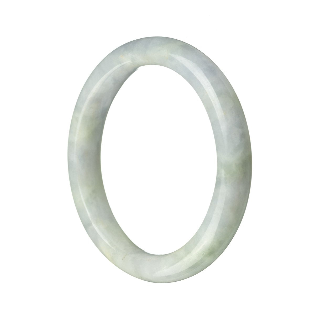 A close-up of a lavender jadeite jade bangle bracelet, showcasing its intricate half moon design and smooth texture. It reflects a delicate and elegant piece of jewelry.