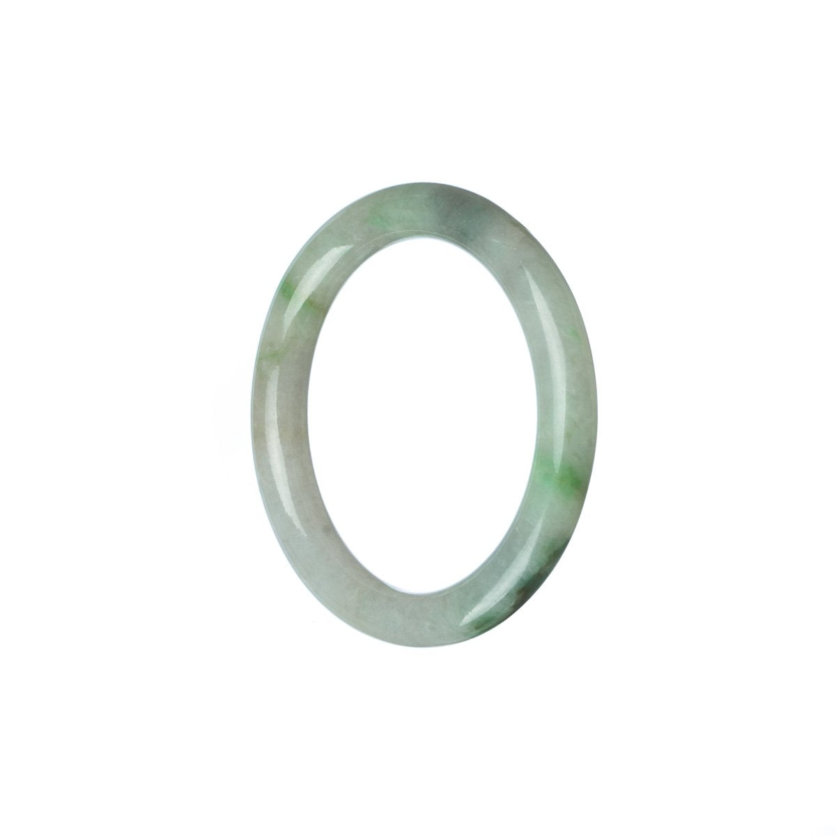 A close-up image of a round, child-sized green and white jadeite bangle bracelet. The bracelet is made of high-quality, genuine Grade A jadeite.