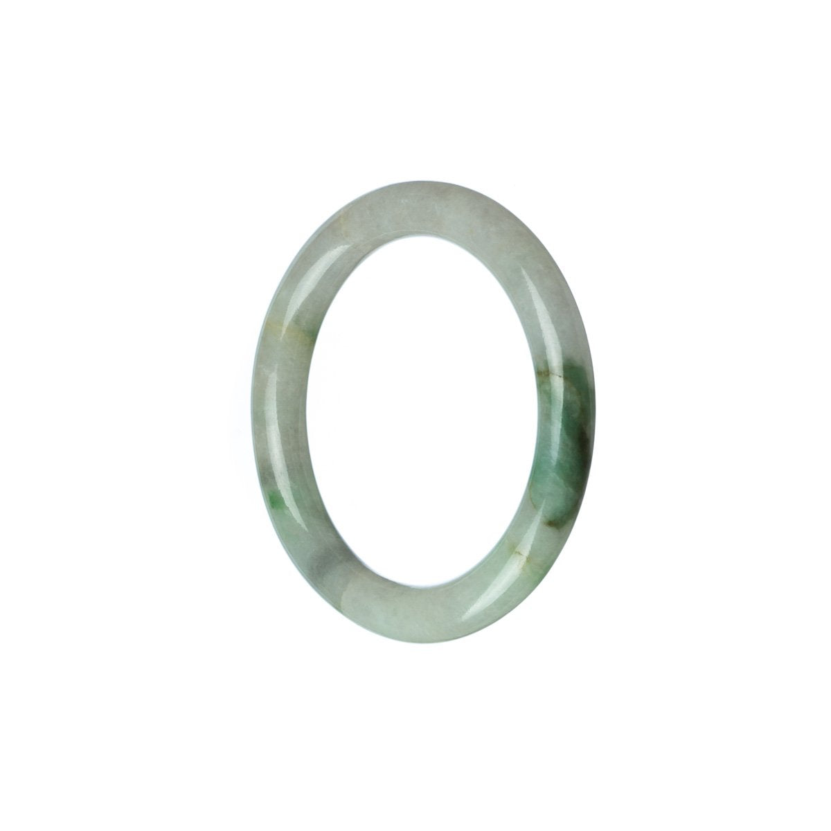 A round jade bangle bracelet in green and white, perfect for children, with a traditional and natural design.