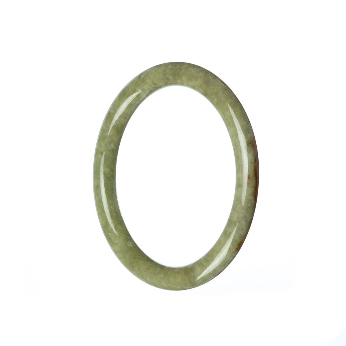 A close-up image of a petite green and brown jade bangle bracelet. The bracelet is made from high-quality jade and has a traditional design.