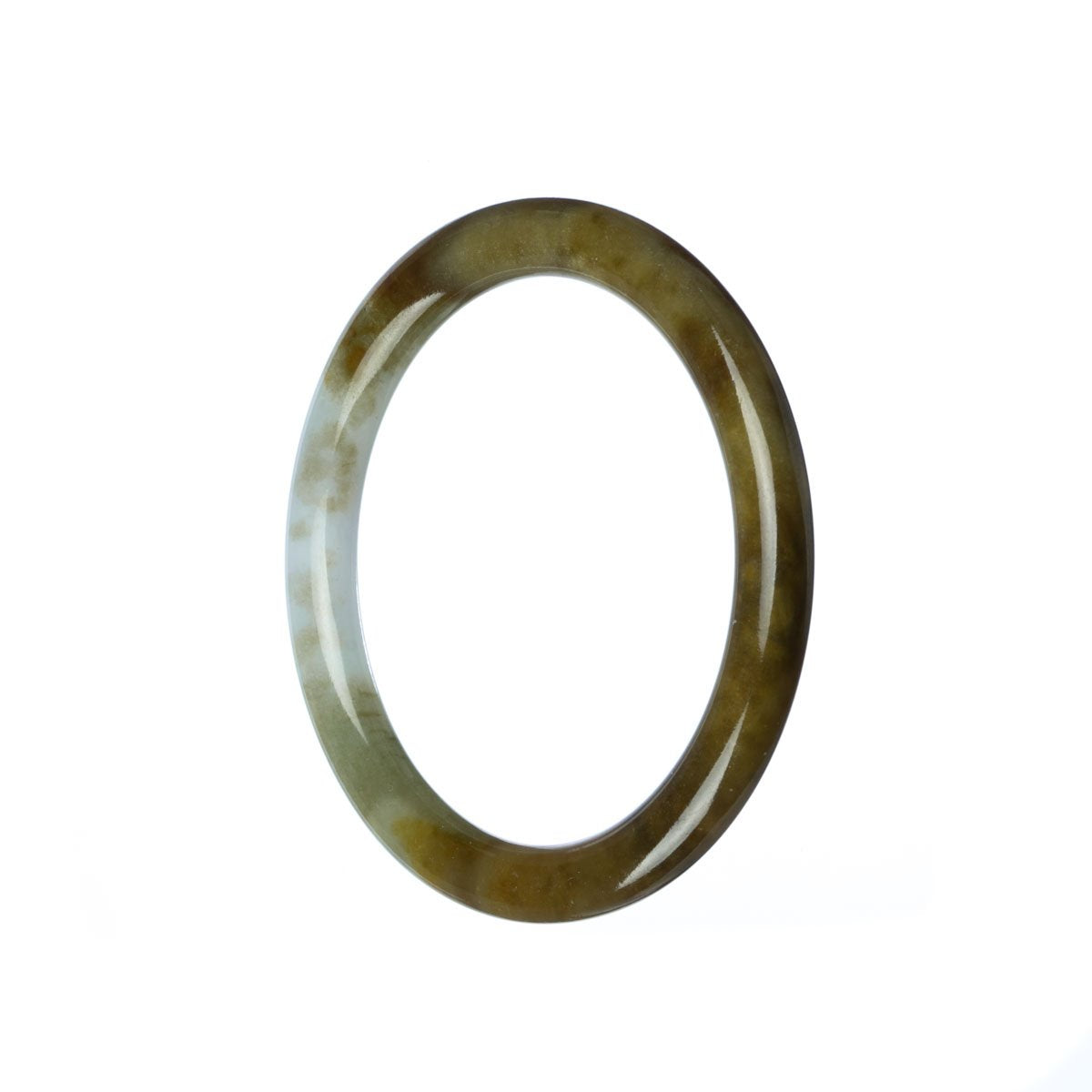 An exquisite green brown jadeite jade bangle bracelet, certified Grade A. Petite size of 52mm. A stunning addition to your jewelry collection from MAYS GEMS.