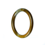 A close-up view of a petite jade bracelet made from certified Type A green brown Burma jade. The bracelet is 51mm in size and features a smooth, polished surface. The jade stone exhibits a mix of green and brown hues, creating an earthy and natural aesthetic. The bracelet is from the brand MAYS.