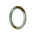A close-up image of a small, delicate green and brown jade bracelet. The bracelet is made of high-quality jade and has a smooth, polished surface. It features a petite design, measuring 51mm in size. The bracelet is perfect for adding a touch of elegance and natural beauty to any outfit.