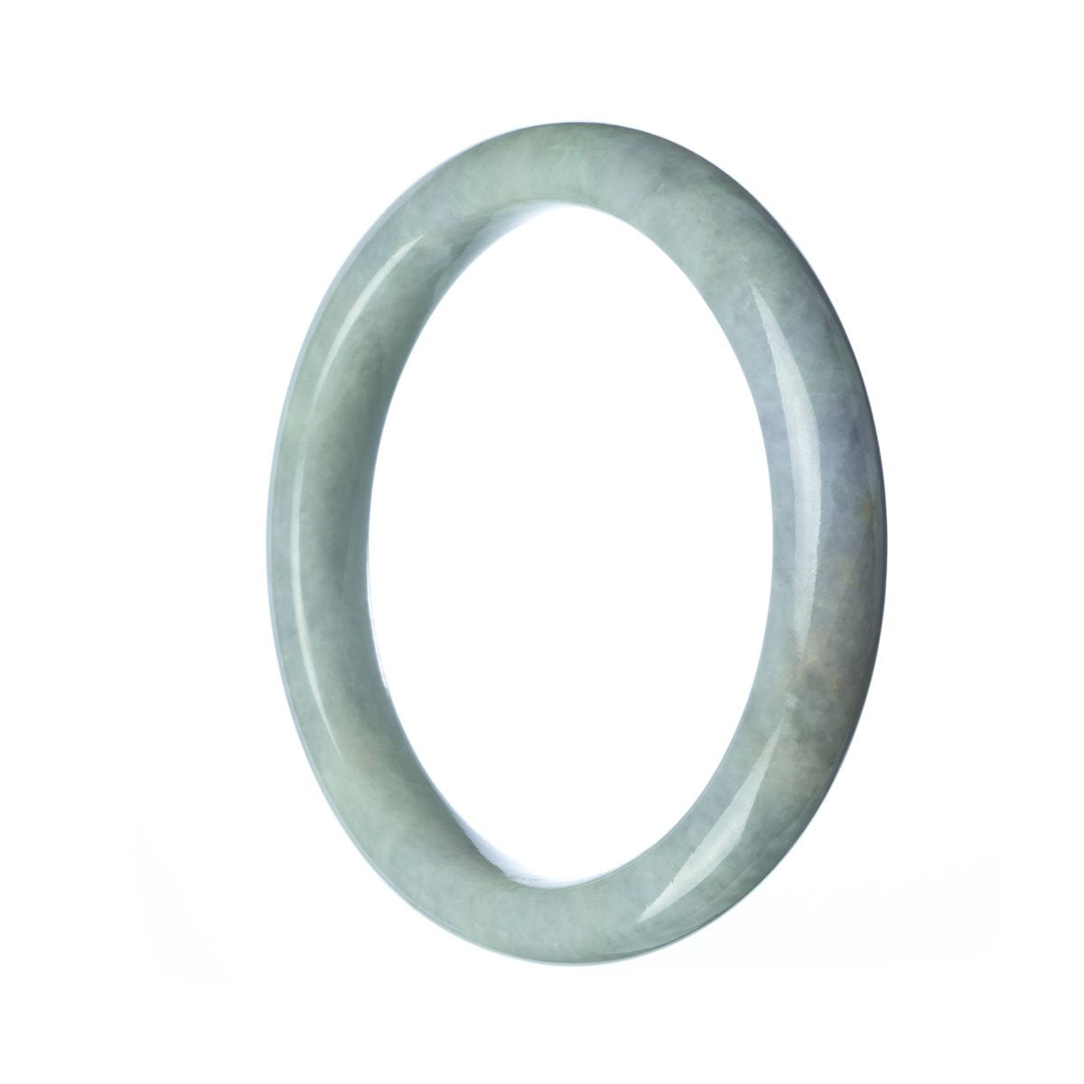 A close-up image of a beautiful, untreated lavender white jade bangle. The bangle is 62mm in size and has a semi-round shape. It is part of the MAYS™ collection.