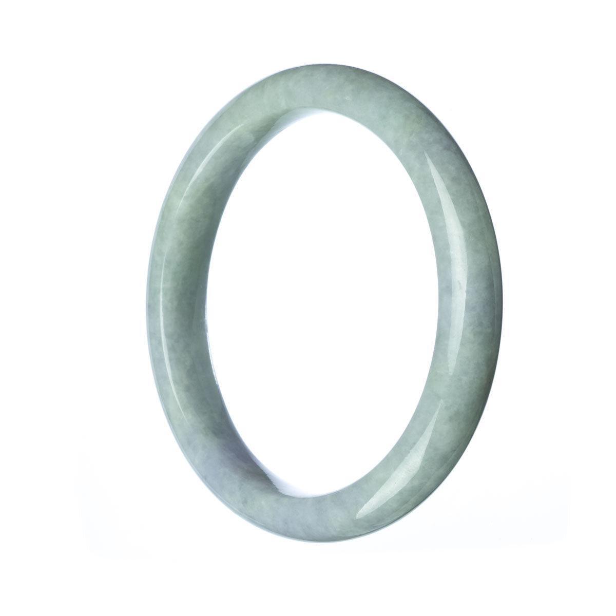 A close-up photo of a white jade bangle with a lavender hue. The bangle is semi-round in shape and has a smooth, polished surface. The vibrant lavender color adds a touch of elegance to this natural stone accessory.