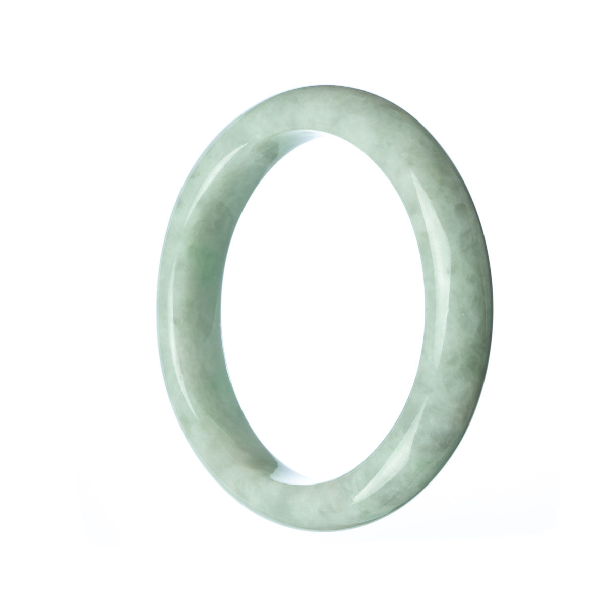 A pale green Burmese jade bracelet made of real Type A jade. It has a 57mm semi-round design. Crafted by MAYS.