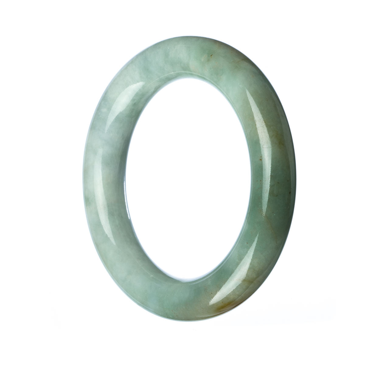 A round green jade bracelet with traditional design, made from authentic Grade A jade. The bracelet is 54mm in size and is offered by MAYS GEMS.