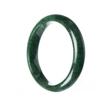 A close-up image of a dark green Burma jade bracelet with a semi-round shape, measuring 59mm. The bracelet is made of genuine grade A jade and is from MAYS GEMS.