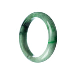 A close-up photo of an exquisite green jade bangle bracelet, featuring a semi-round shape with a 57mm diameter. The luxurious jadeite jade is of Grade A quality, showcasing its authentic beauty. Crafted with precision, this bracelet is a stunning piece of jewelry from MAYS GEMS.