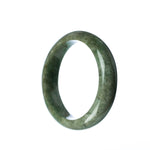 A close-up image of a green jade bangle bracelet in a half-moon shape, crafted from genuine grade A traditional jade. The bracelet has a smooth and polished surface, showcasing the natural beauty and unique patterns of the jade stone. Perfect for adding a touch of elegance and sophistication to any outfit.