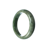A close-up of a beautiful half moon-shaped green jadeite bangle bracelet, showcasing its authentic Grade A quality and craftsmanship.