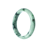 A close-up of a pale green jade bangle bracelet with a semi-round shape, measuring 58mm in diameter. It has an authentic Grade A quality and is sold by MAYS™.