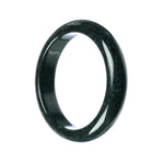 A half moon shaped bangle bracelet made of genuine untreated black Burmese jade, measuring 63mm in diameter. Perfect for adding a touch of elegance to any outfit.