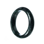 A high-quality dark grey jadeite jade bangle with a half-moon shape, measuring 59mm in diameter.