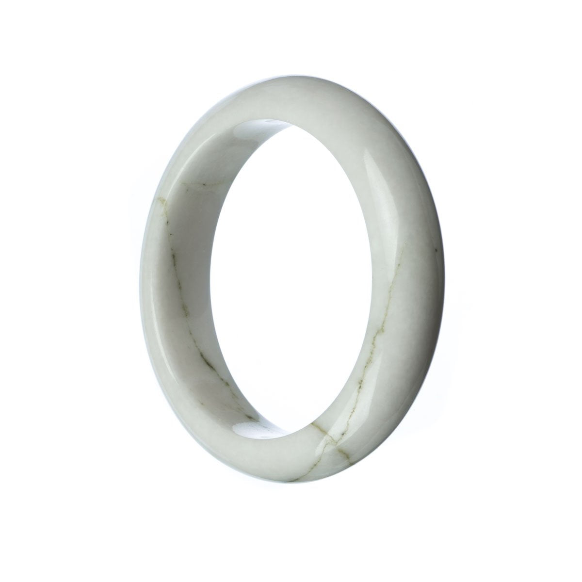A stunning Grade A White Burmese Jade Bangle Bracelet featuring a 58mm Half Moon design. This elegant piece is certified and crafted by MAYS.