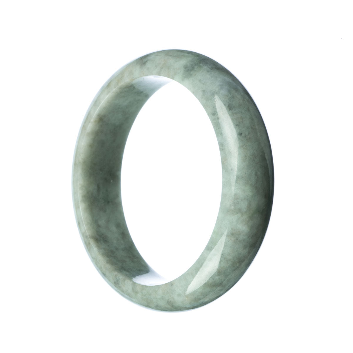 A half moon-shaped grey jade bangle bracelet made with genuine Grade A jade.