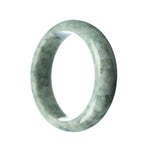 A close-up image of a half-moon shaped grey Burma Jade bracelet. The bracelet is made with genuine Type A jade, and has a diameter of 63mm. It is a stunning piece of jewelry crafted by MAYS GEMS.
