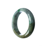 A half moon shaped jade bangle bracelet with a genuine Grade A grey green Burma jade stone.