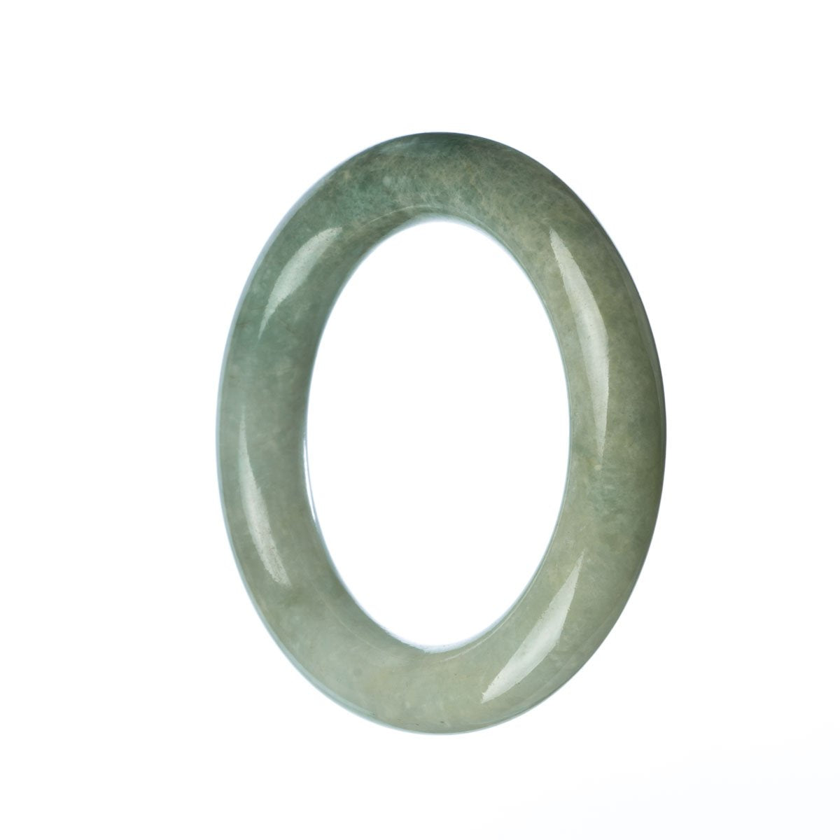 A round, 54mm genuine Grade A Green Jadeite bangle with a beautiful, natural green color. Perfect for adding a touch of elegance to any outfit.