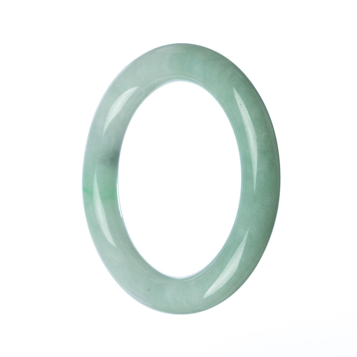 A round, genuine natural green jadeite jade bangle bracelet with a diameter of 58mm, crafted by MAYS GEMS.