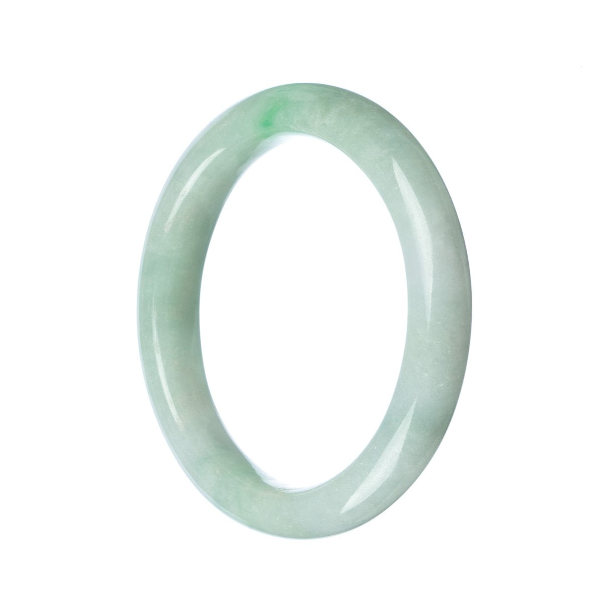 A beautiful, untreated green jade bangle with a semi-round shape, measuring 63mm in diameter. Perfect for those seeking a traditional and authentic piece.