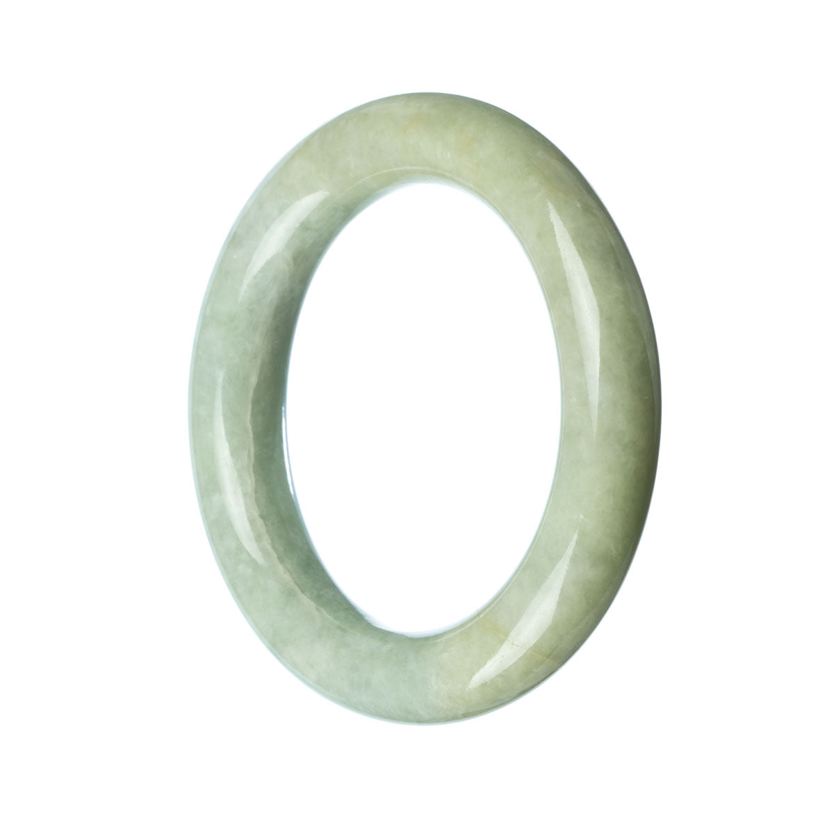 A round pale green traditional jade bangle, made from genuine Grade A jade. The bangle has a diameter of 57mm. Perfect for adding a touch of elegance to any outfit.