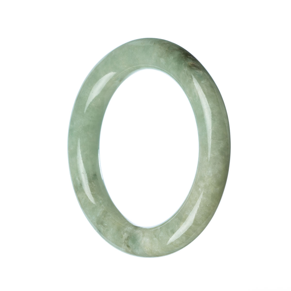 A round, Grade A Green Burmese Jade Bangle measuring 58mm in diameter, known for its authenticity and quality. Manufactured by MAYS™.