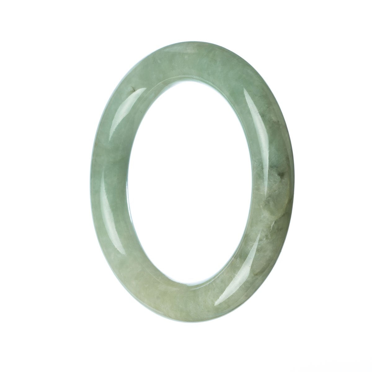 A round green jade bangle made from genuine Grade A jadeite, measuring 58mm in diameter.