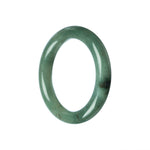 A close-up photo of a round, green Burmese jade bangle bracelet. The bracelet is made from authentic Type A jade and measures 51mm in diameter. It features a smooth, polished surface and showcases the natural beauty of the jade stone.