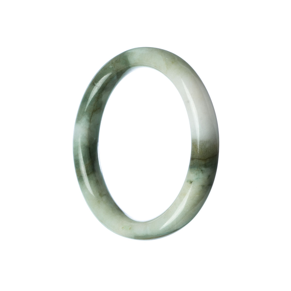 A white and green traditional jade bracelet made of genuine untreated jade. The bracelet is semi-round in shape and measures 56mm. Crafted by MAYS™.