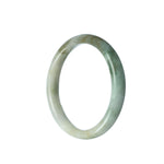 A close-up image of a white Burmese jade bangle bracelet with a semi-round shape and a 55mm diameter. The bracelet is made of certified Grade A jade and showcases its smooth, elegant texture and natural color. The MAYS™ brand logo is visible on the side.