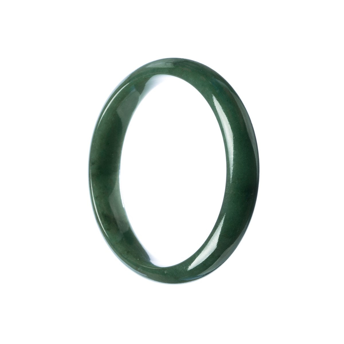 A beautiful green jade bracelet in the shape of a half moon, measuring 57mm. This authentic piece is untreated, showcasing the natural beauty and uniqueness of the jade. Perfect for adding a touch of elegance to any outfit. From the MAYS collection.