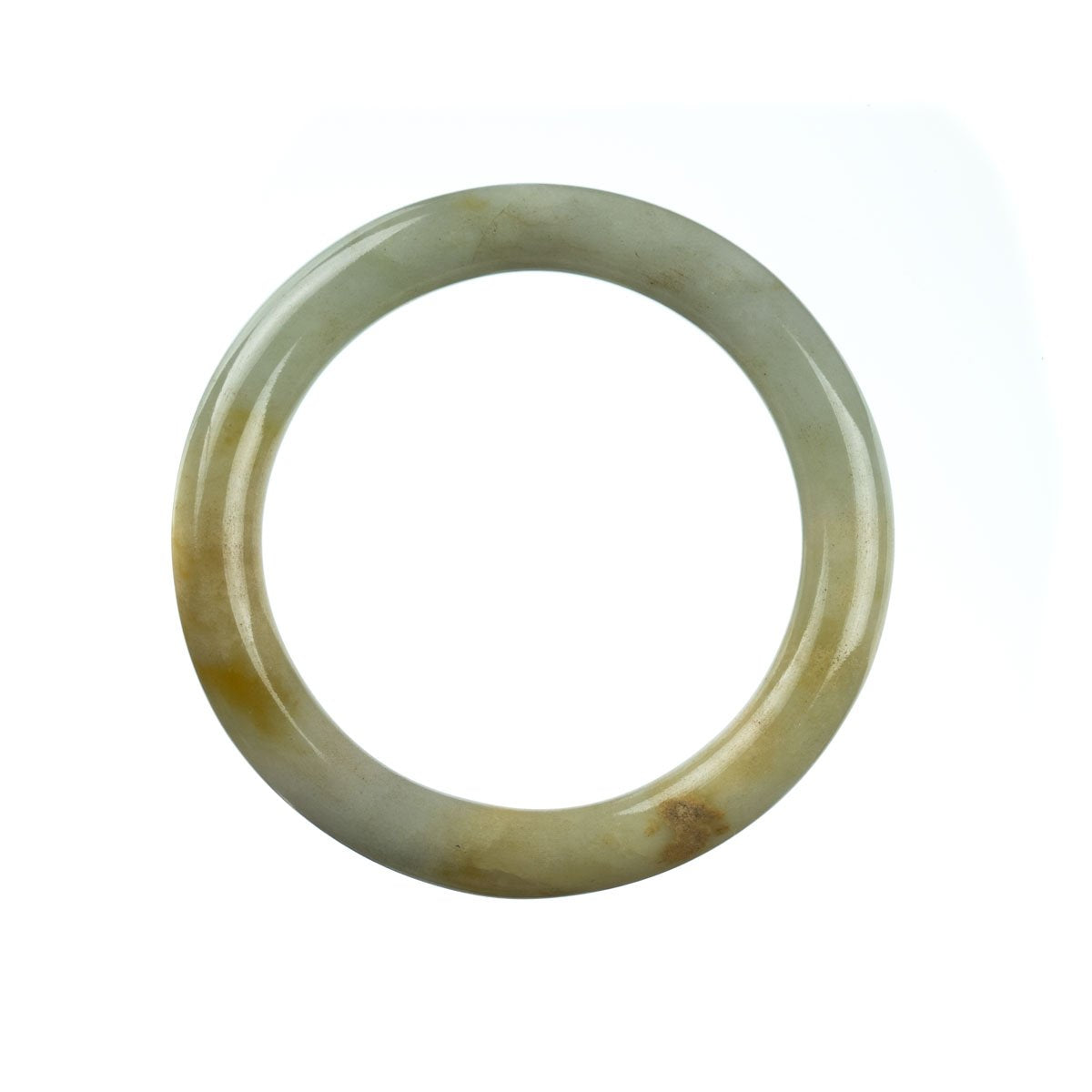 A close-up image of an authentic Grade A pale green Burmese jade bangle, measuring 57mm in diameter. The bangle has a smooth, rounded shape and is displayed on a white background.