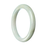A close-up photo of an authentic Grade A White Burma Jade Bangle Bracelet. The bracelet is semi-round in shape and has a diameter of 60mm. It features a smooth and polished surface, showcasing the beautiful white color of the jade. The bracelet is made by MAYS GEMS, a trusted brand known for their high-quality gemstone jewelry.