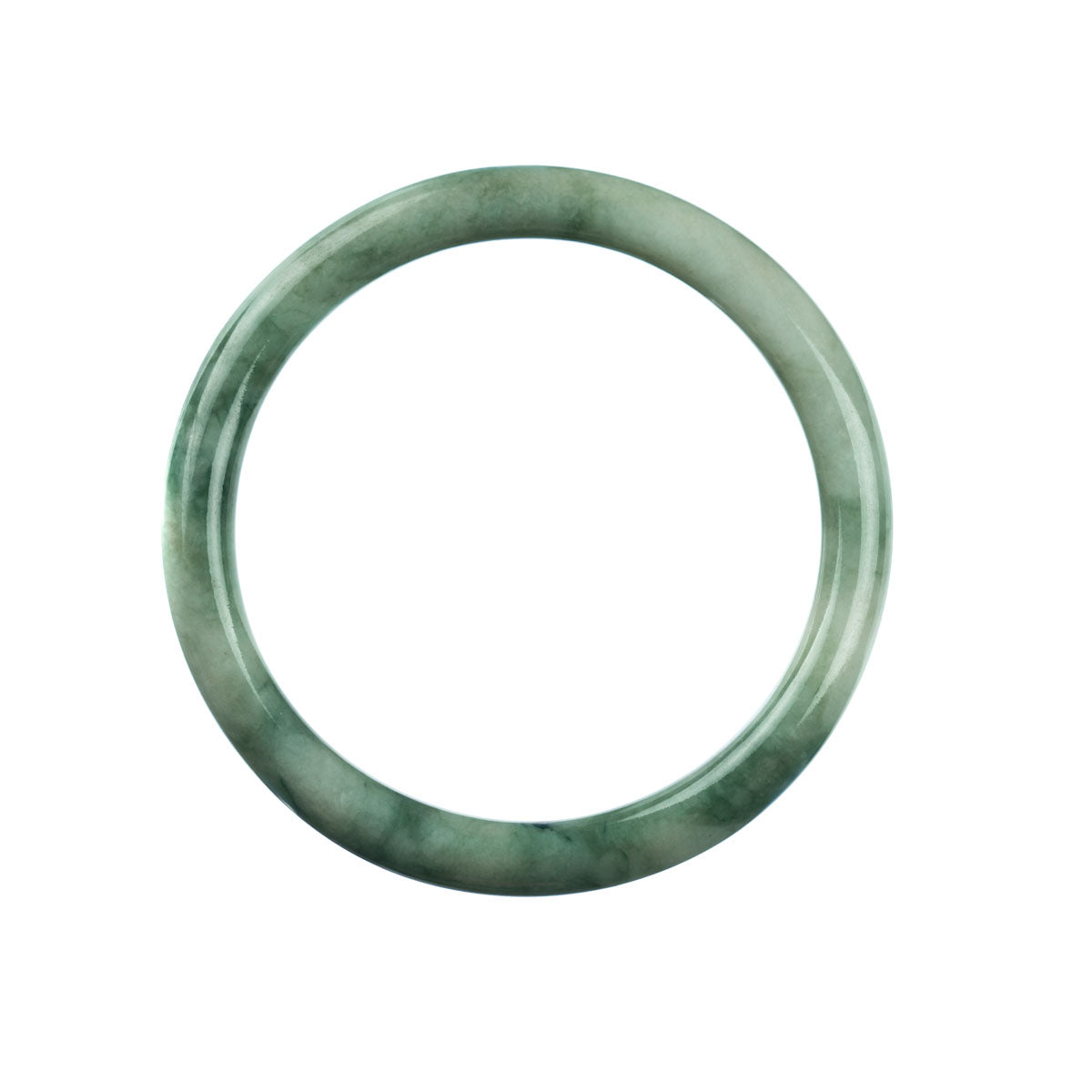 A round, genuine Grade A Green Jade bangle bracelet, measuring 61mm in diameter, available from MAYS GEMS.