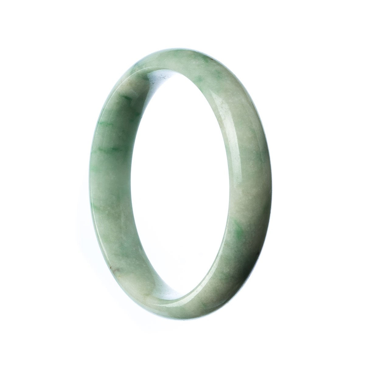 A half-moon shaped pale green traditional jade bangle, 57mm in size, showcasing the genuine Type A jade quality. A product from MAYS.