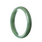 A close-up image of a stunning green jade bangle bracelet, showcasing its intricate half moon pattern.