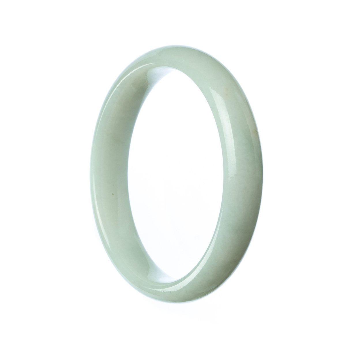 A pale green jadeite jade bangle bracelet with a half moon design, made from genuine natural jade.