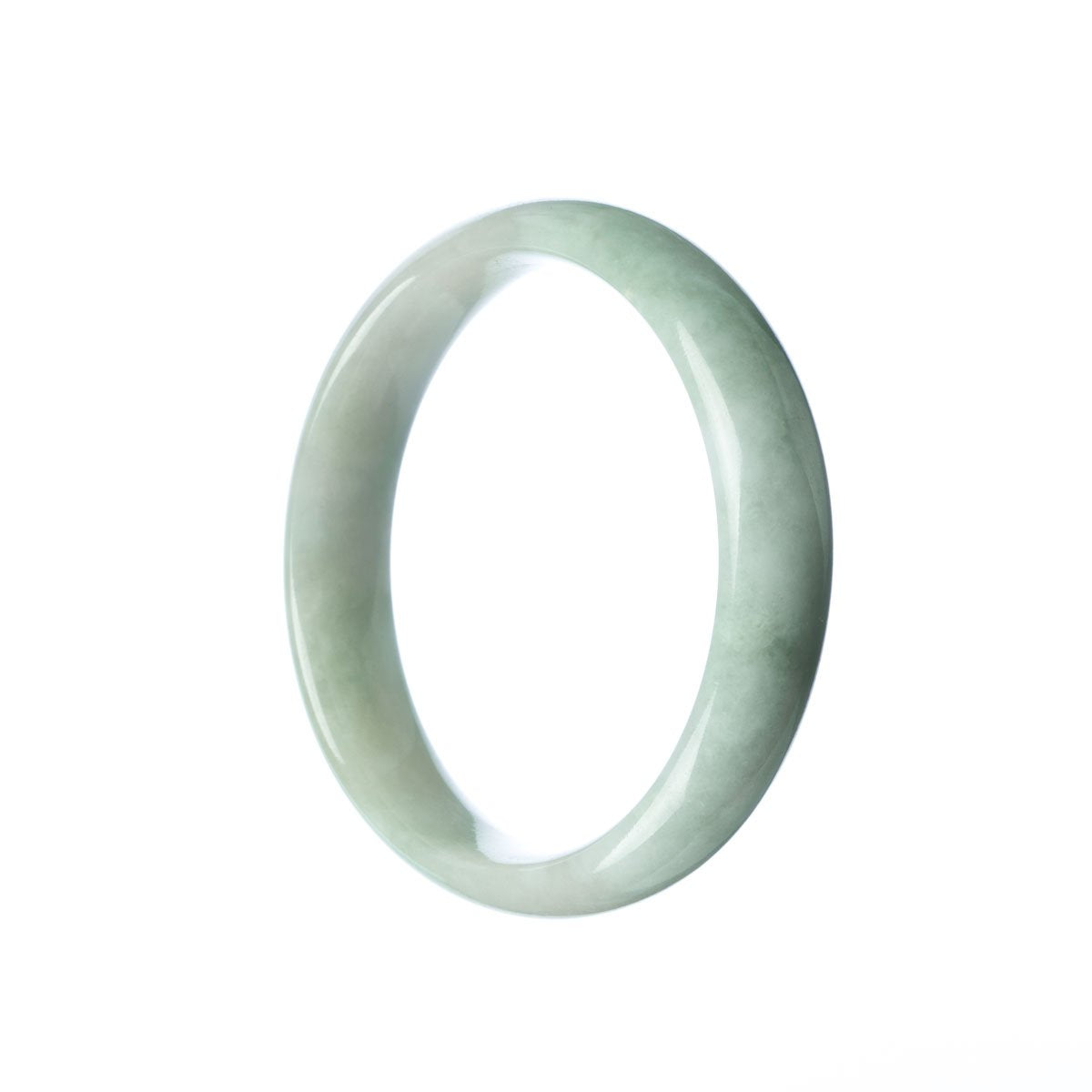 A beautiful pale green jade bangle bracelet with a half moon shape, crafted from high-quality Grade A jade. Perfect for adding a touch of elegance to any outfit.